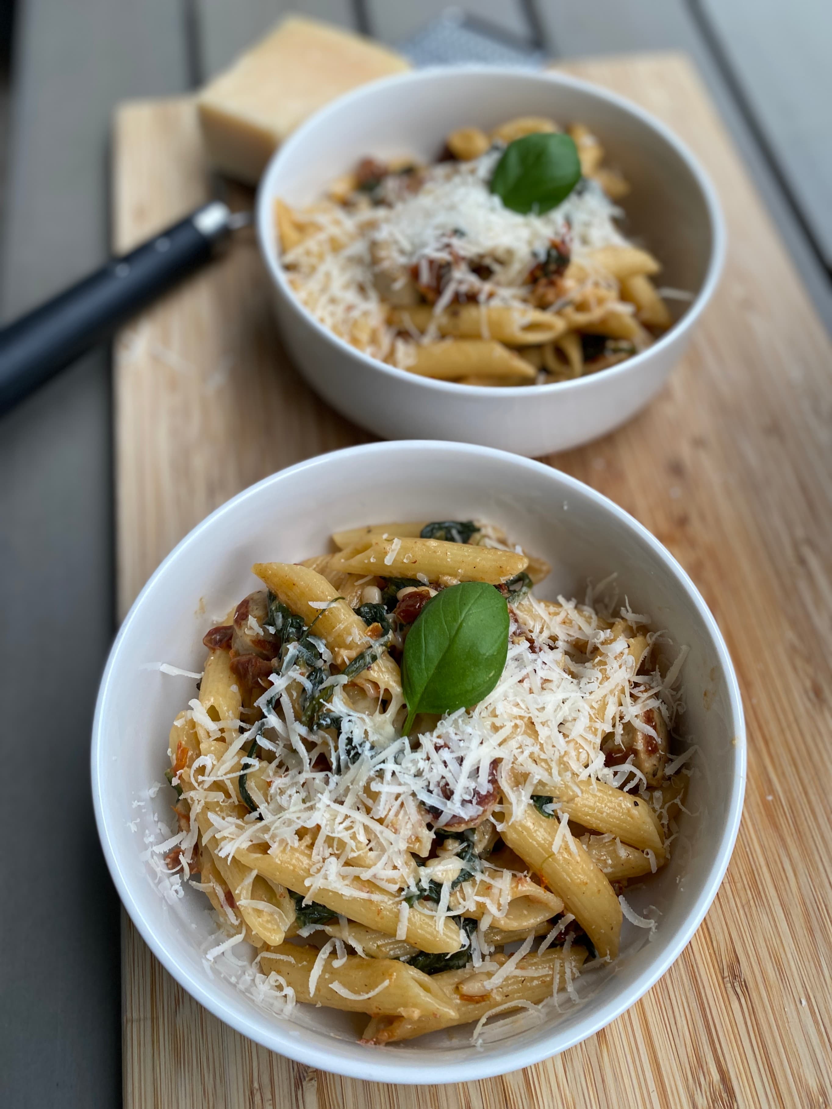 Hearty Sausage, Spinach & Sundried Tomato Penne Recipe Image