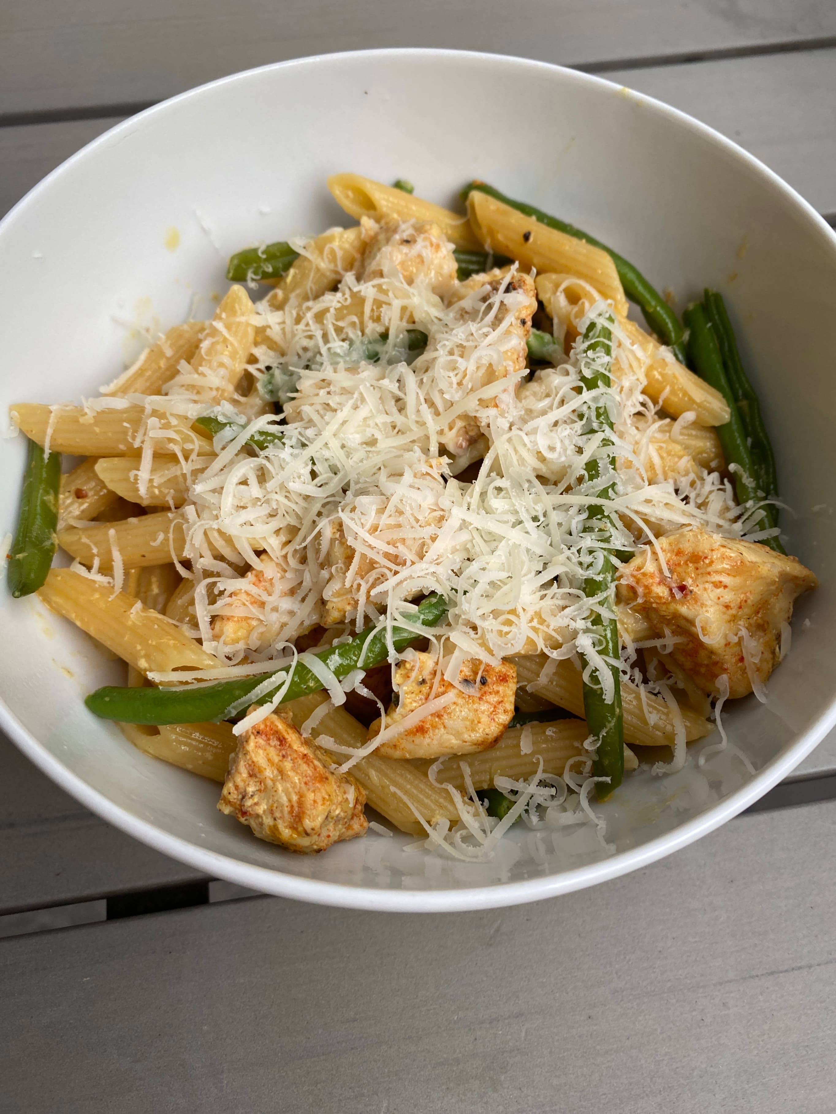Creamy Garlic Chicken Penne with Fresh Green Beans Recipe Image