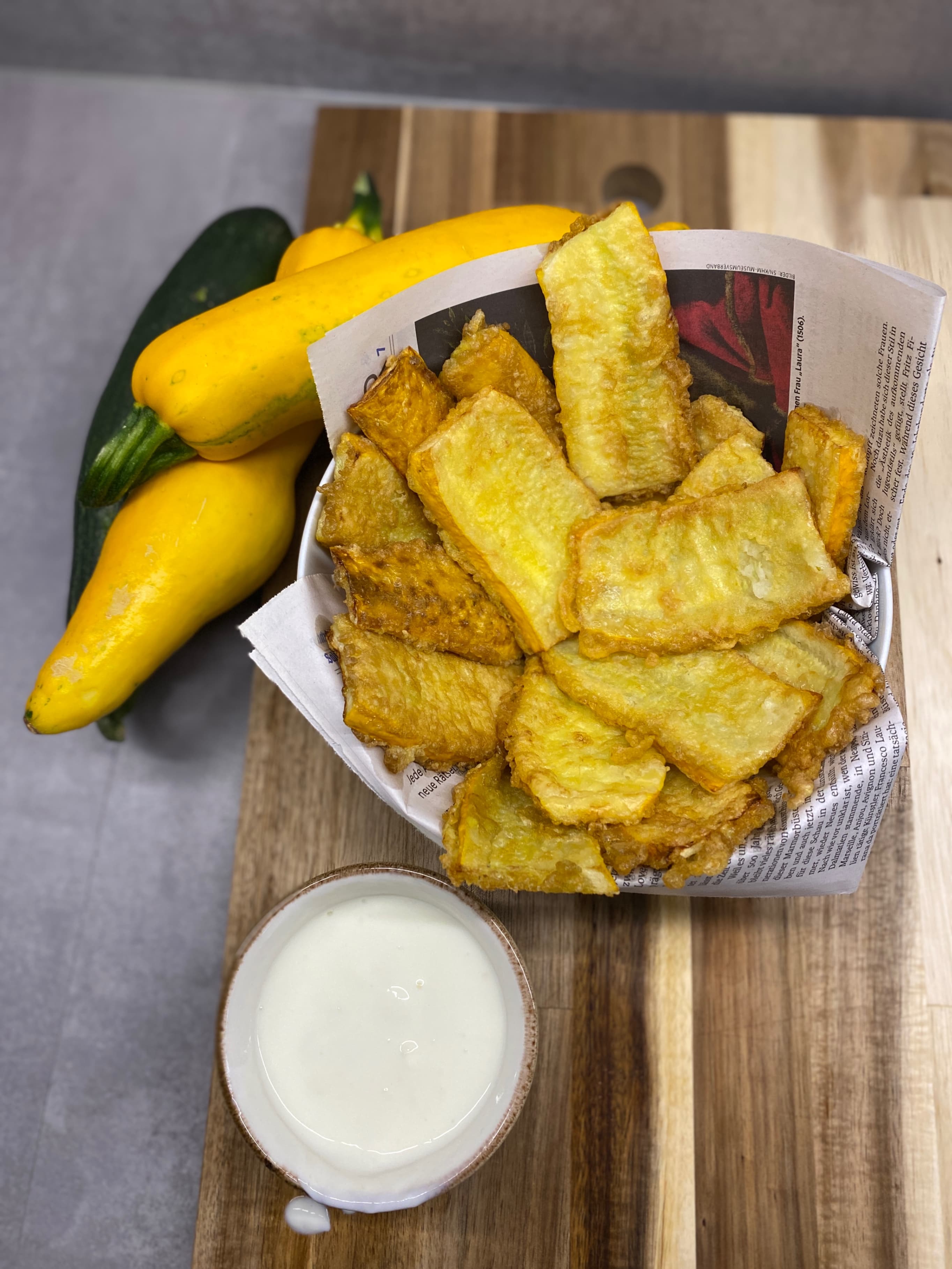 Crispy Golden Fried Zucchini with Yogurt-Garlic Dip Recipe Image