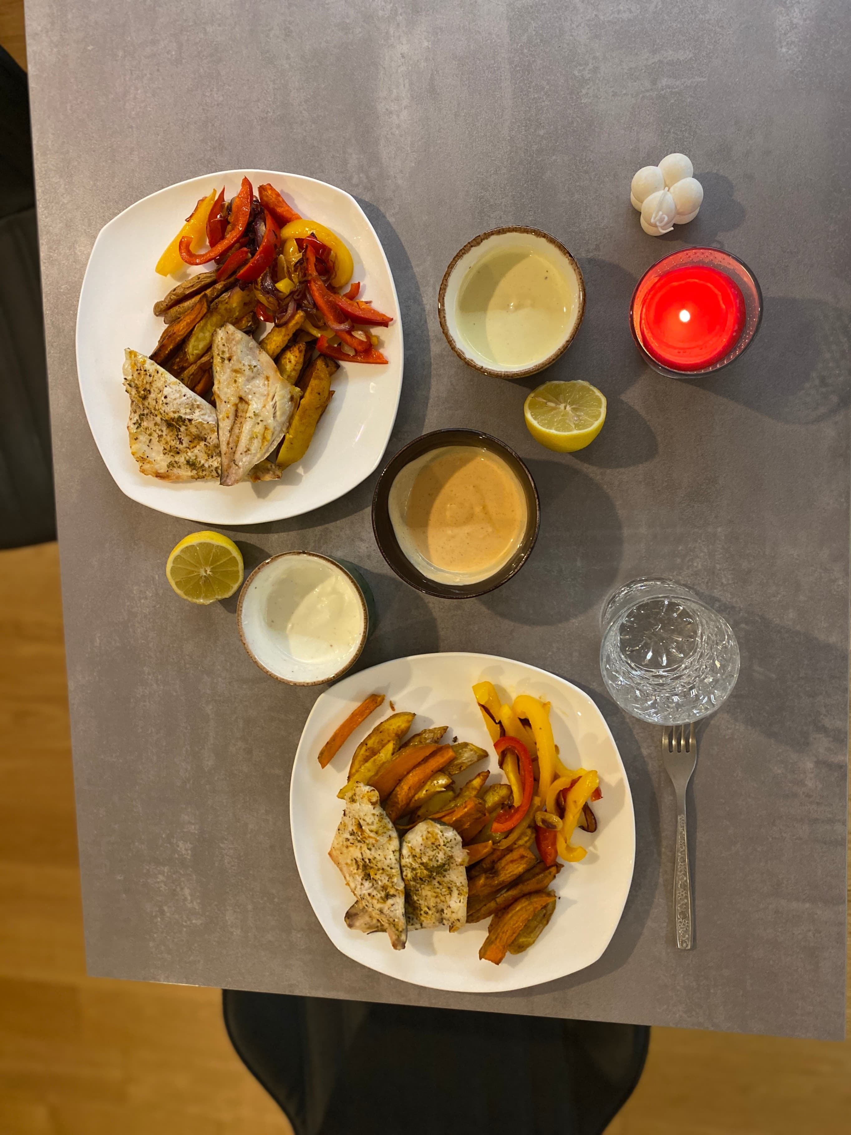 Mediterranean Goldbrass with Roasted Potatoes and Sautéed Veggies Recipe Image