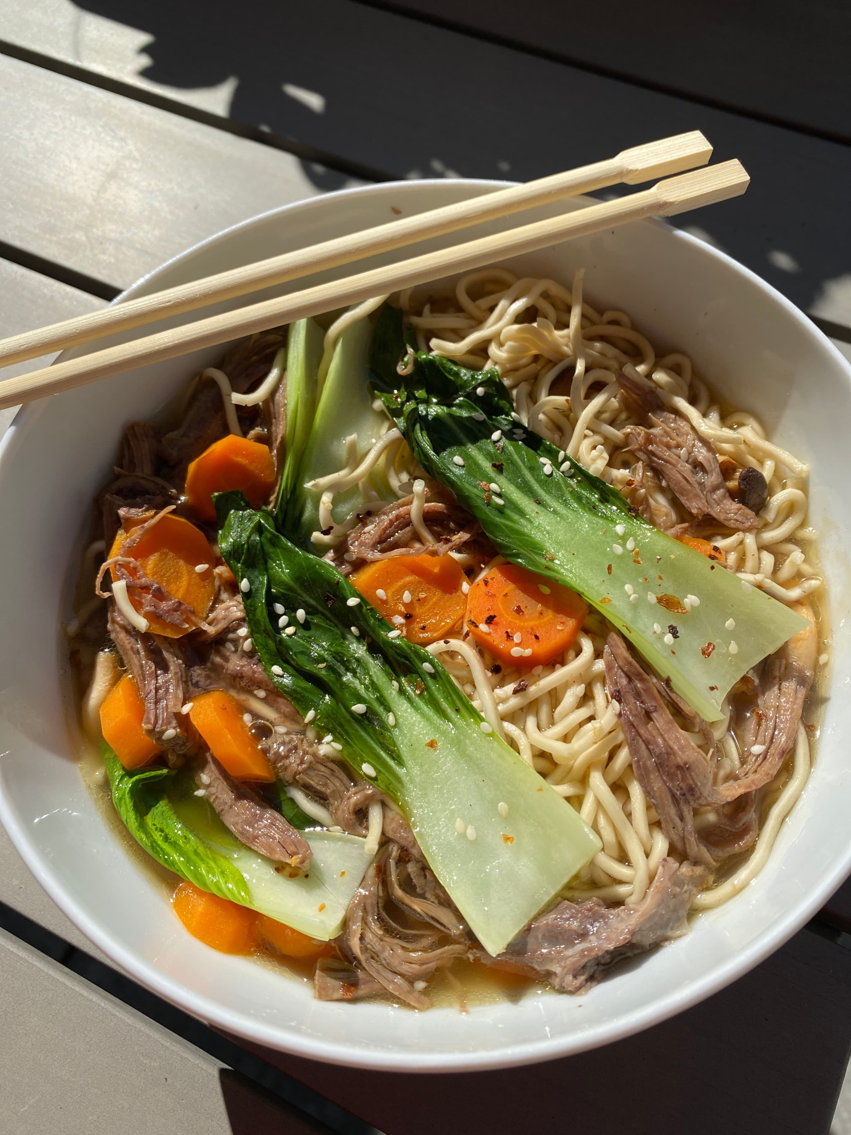 Ramen with Bok Choy and Pulled Beef Recipe Image