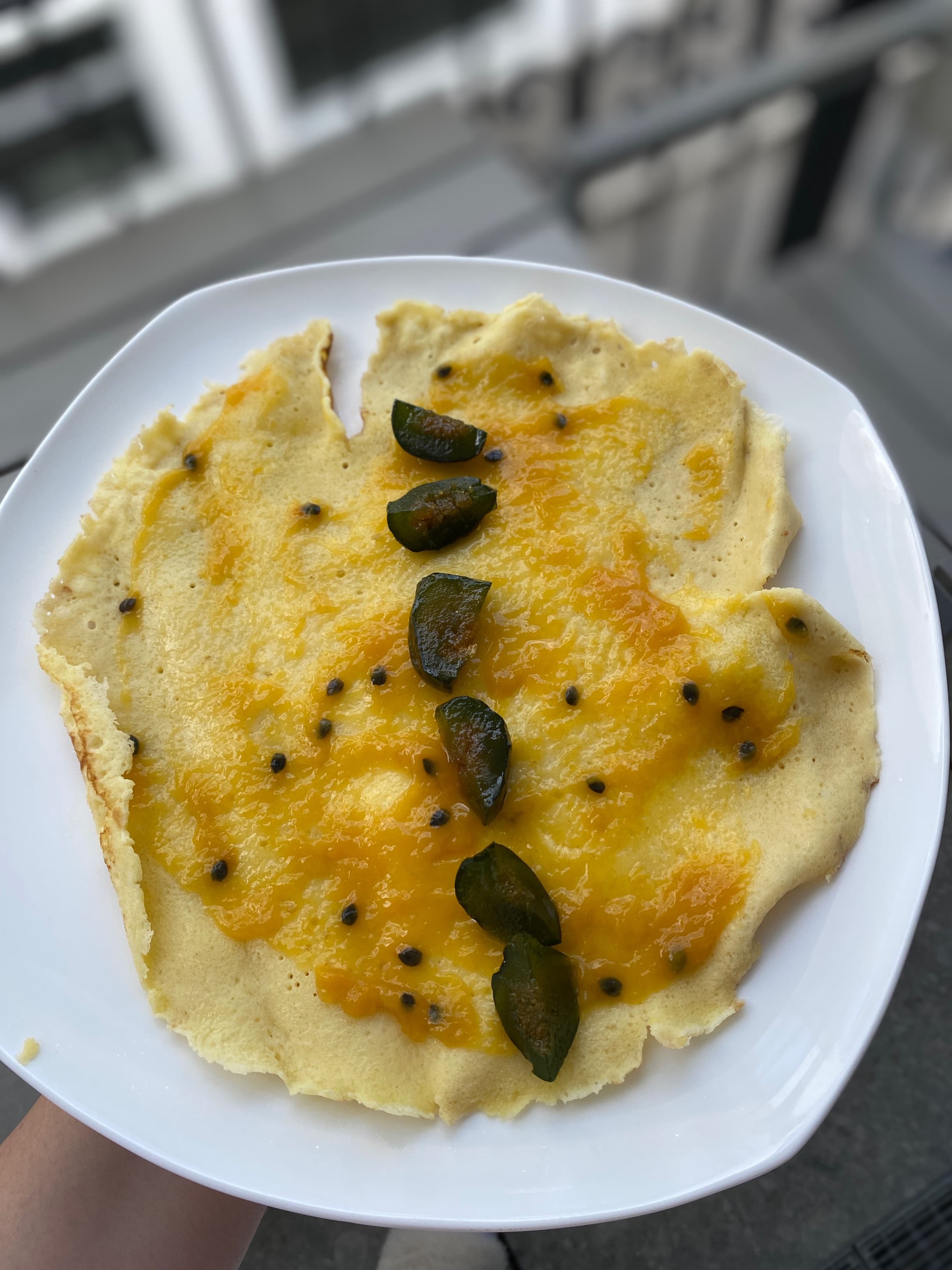 Sweet Pancakes with Mango & Passion Fruit Purée Recipe Image