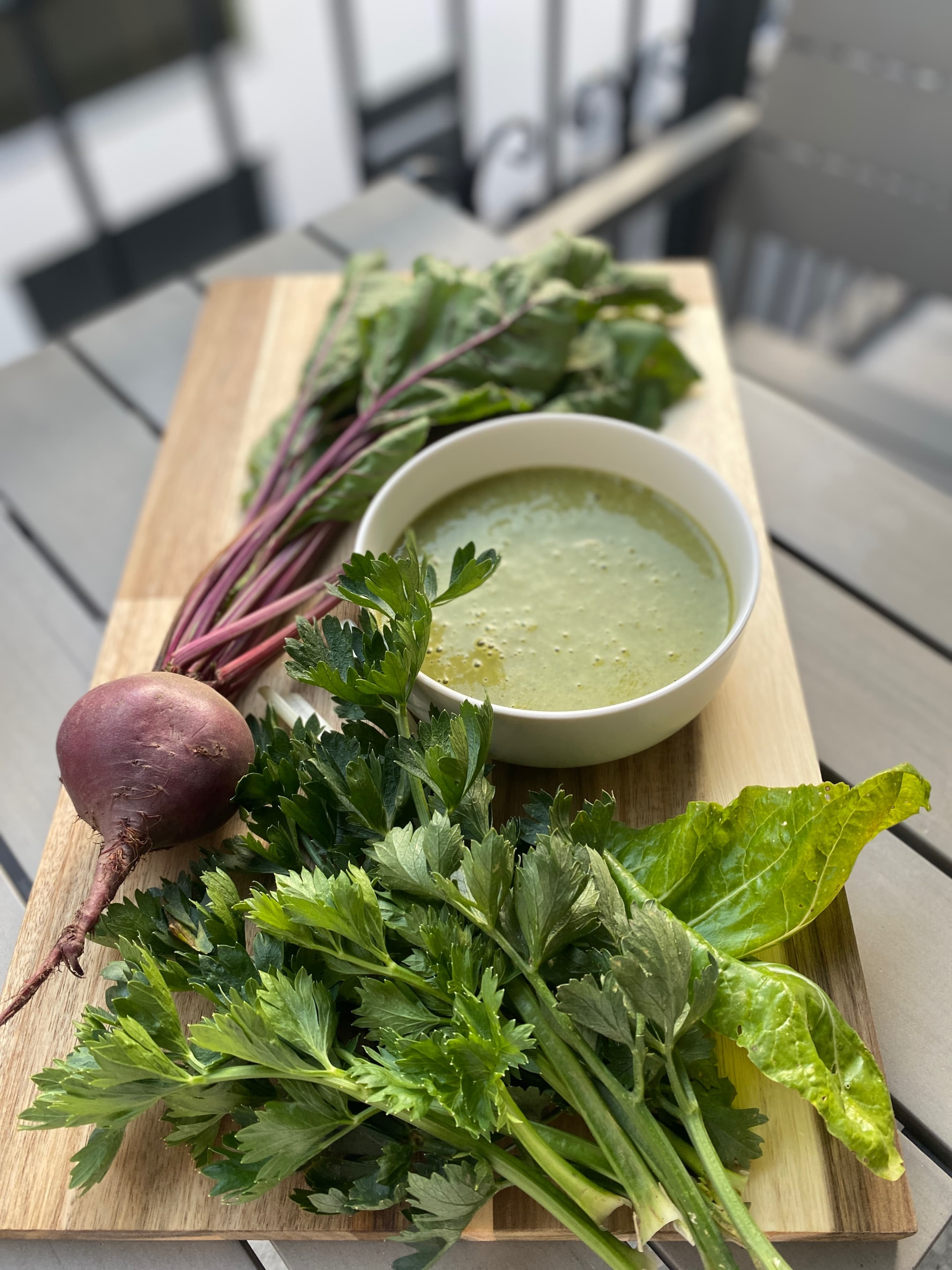 Root Vegetable and Leafy Green Crème Soup Recipe Image