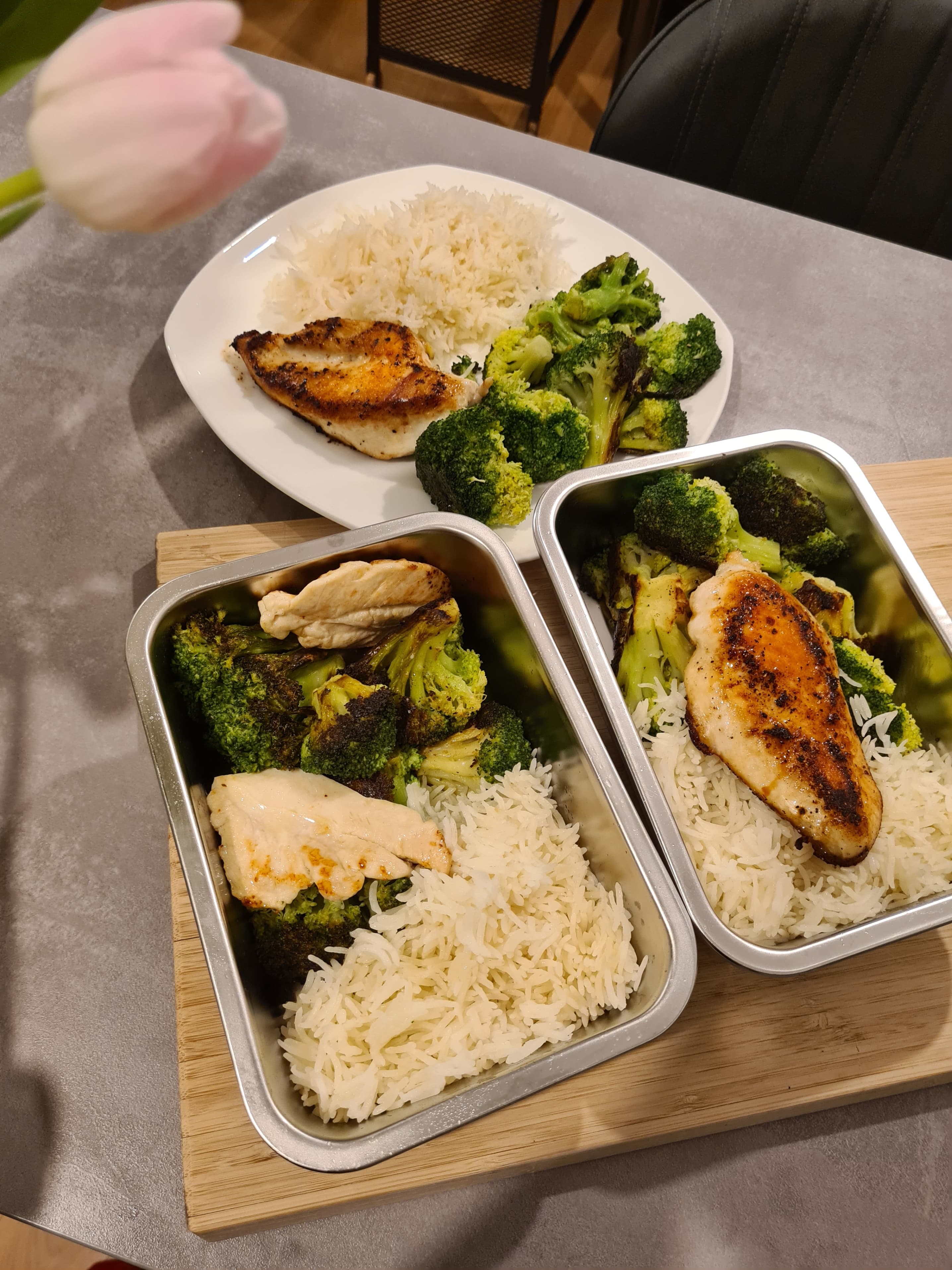 Seared Chicken Breast with Pan-Fried Broccoli and Rice Recipe Image