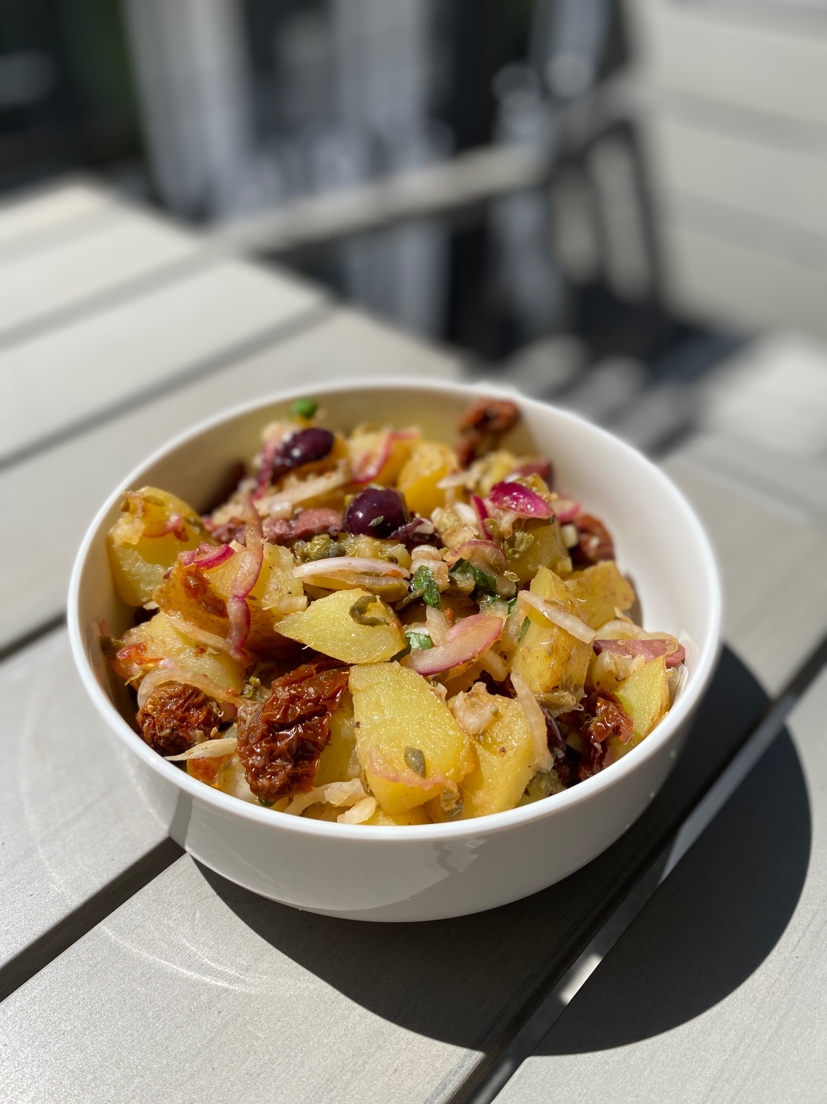 Mediterranean Potato Salad with Sun-Dried Tomatoes and Apricot Vinegar Recipe Image