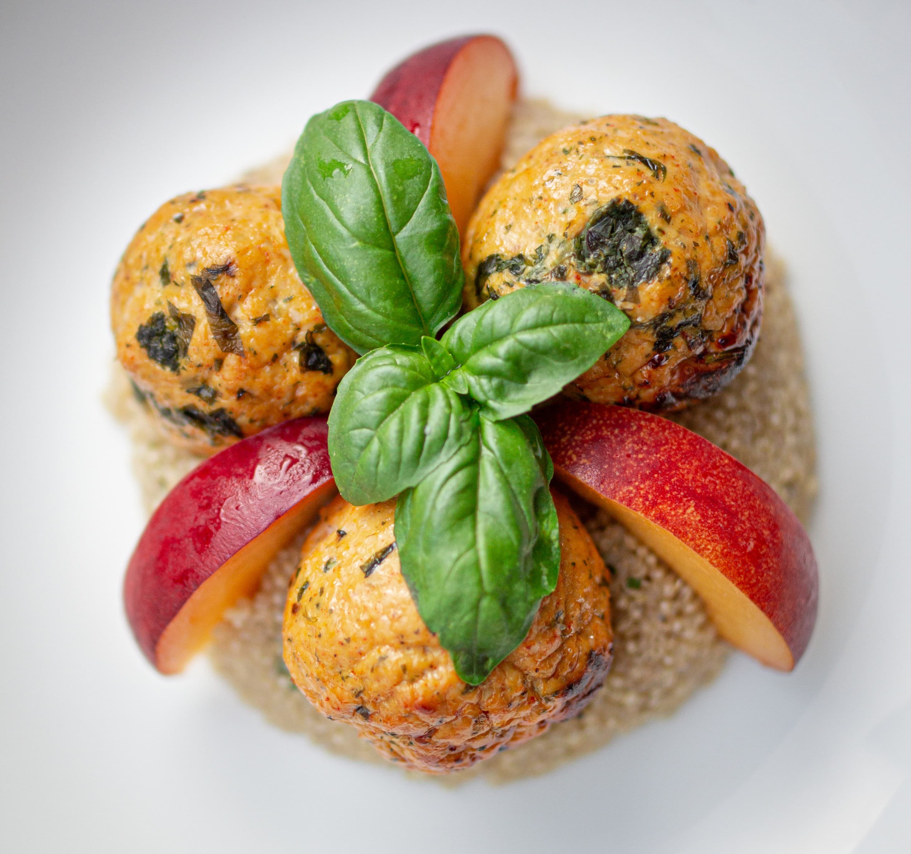 Chicken Meatballs with Herby Quinoa and Peaches Recipe Image