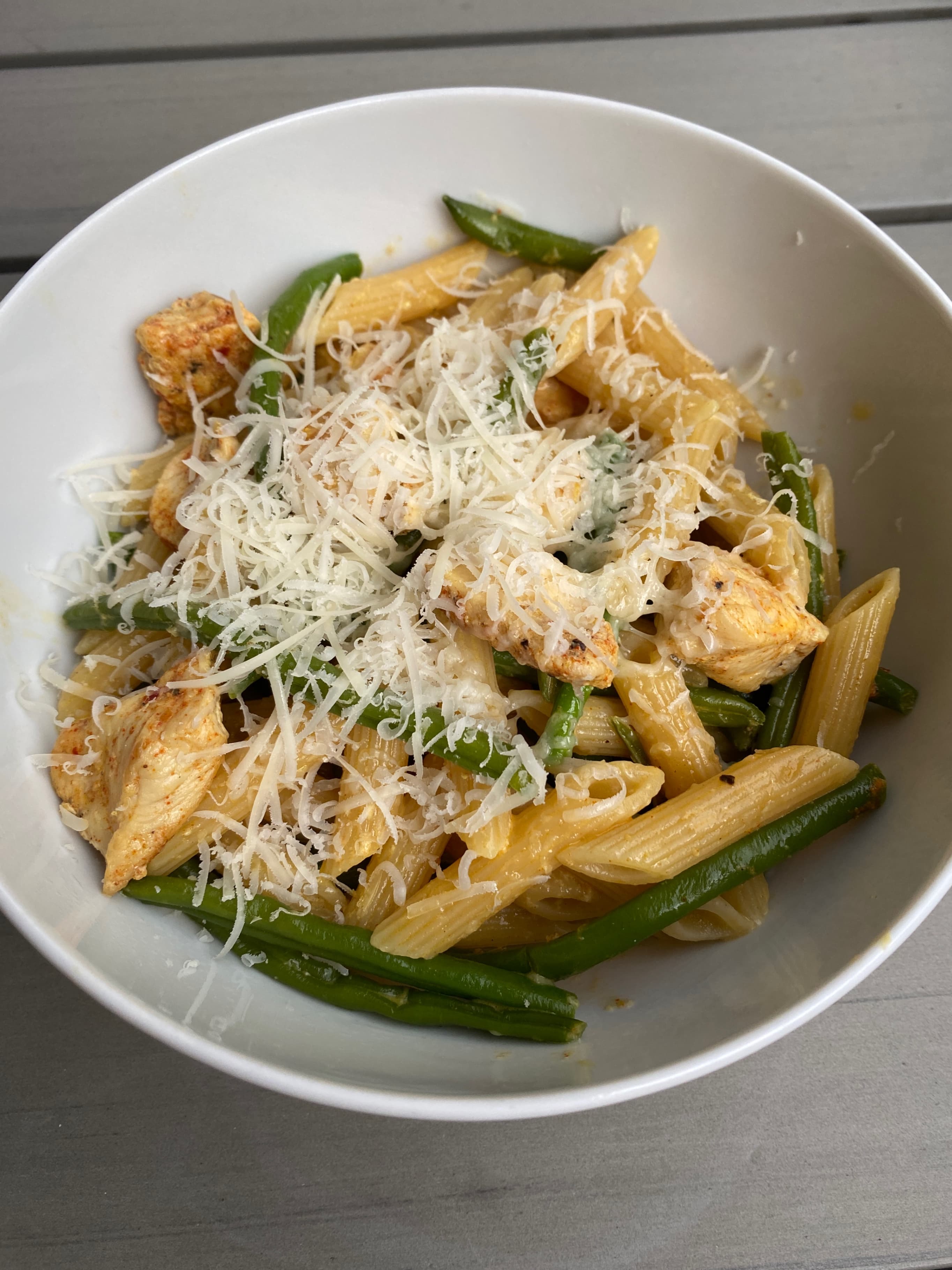 Creamy Garlic Chicken Penne with Fresh Green Beans Recipe Image