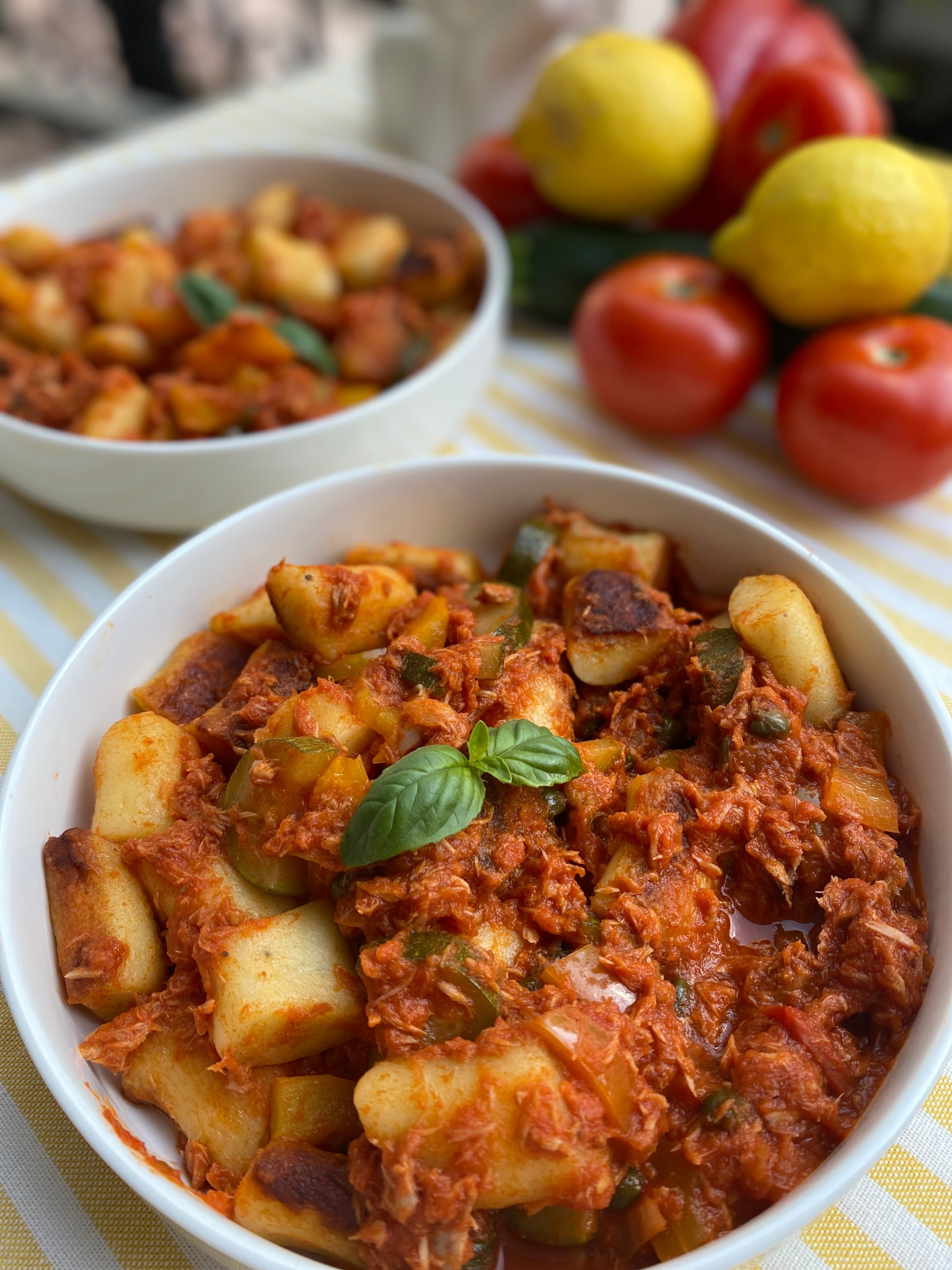Crispy Gnocchi with Tuna and Tomato Vegetable Sauce Recipe Image