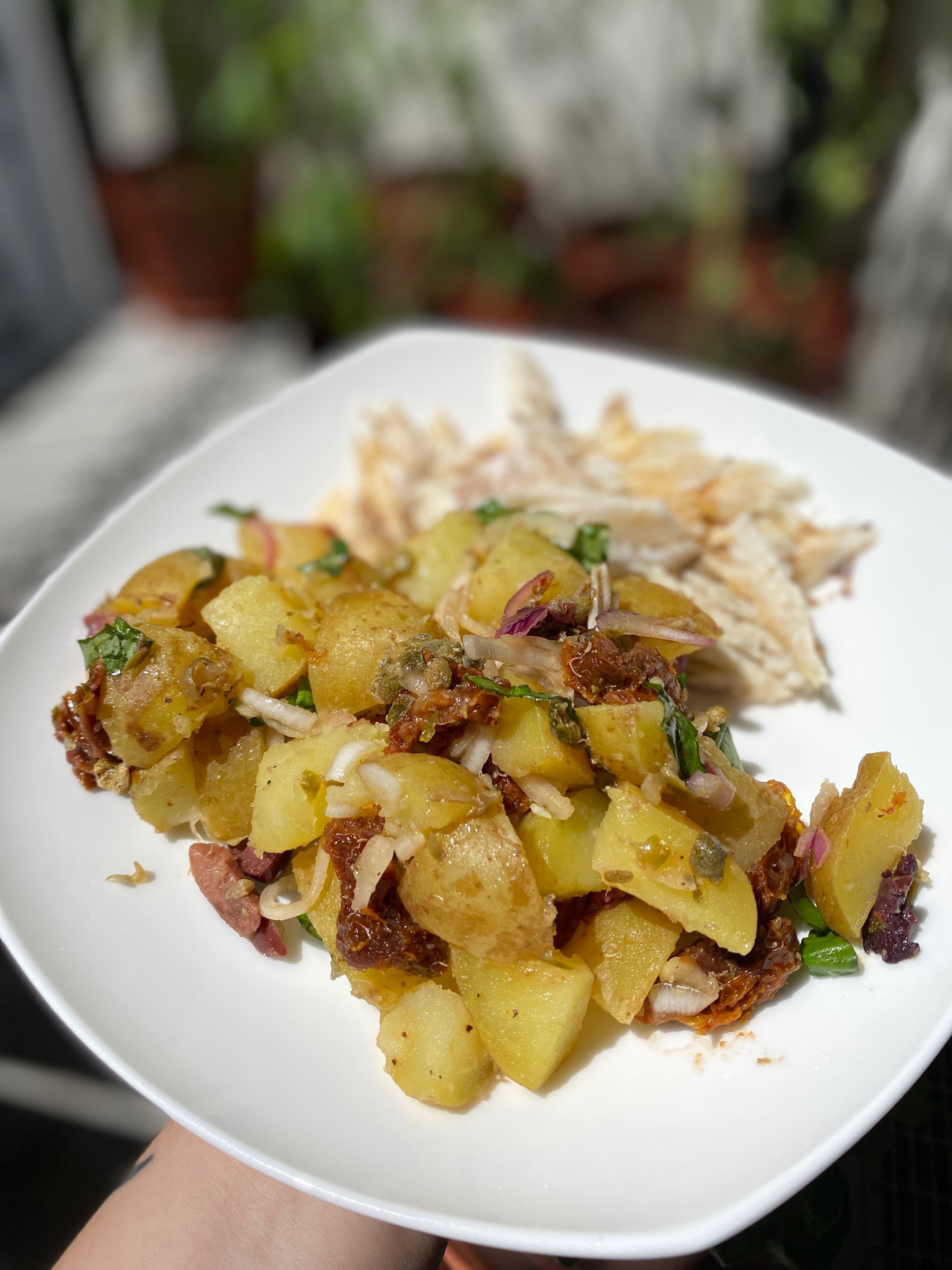 Mediterranean Potato Salad with Sun-Dried Tomatoes and Apricot Vinegar Recipe Image