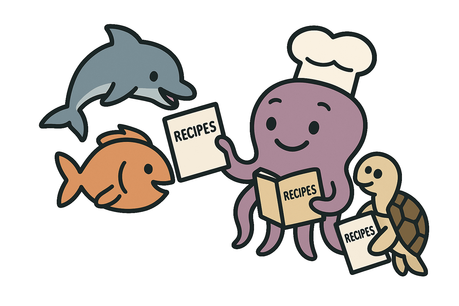 Rocely MealMatcher Hero Image with its Octopus Mascot sharing recipes with his friends and family