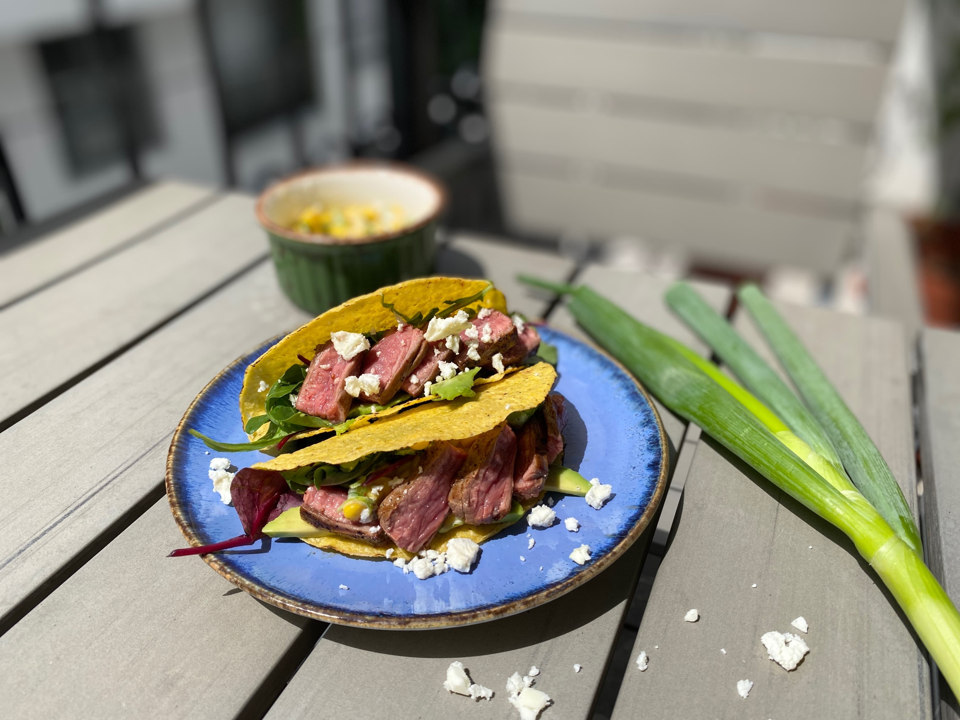Beef Tacos with Street Corn and Avocado Recipe Image