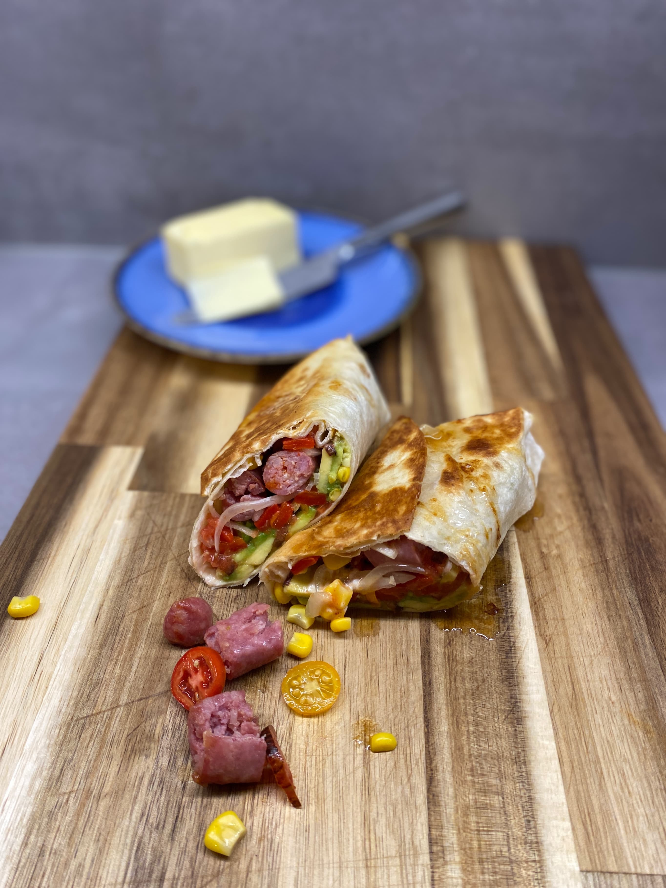 Hearty Salsiccia & Grilled Pepper Burritos with Zesty Sriracha Mayo Recipe Image