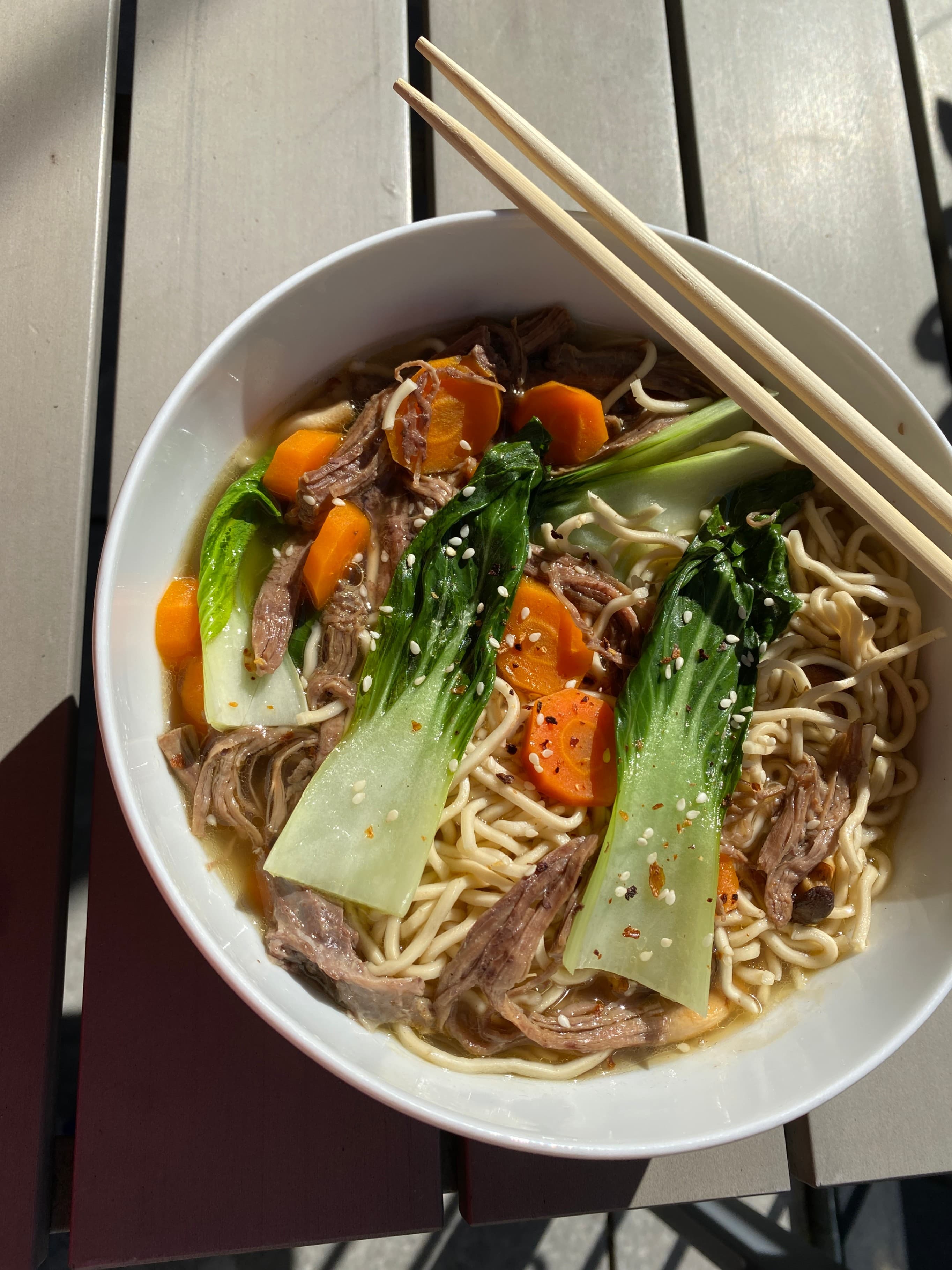 Ramen with Bok Choy and Pulled Beef Recipe Image