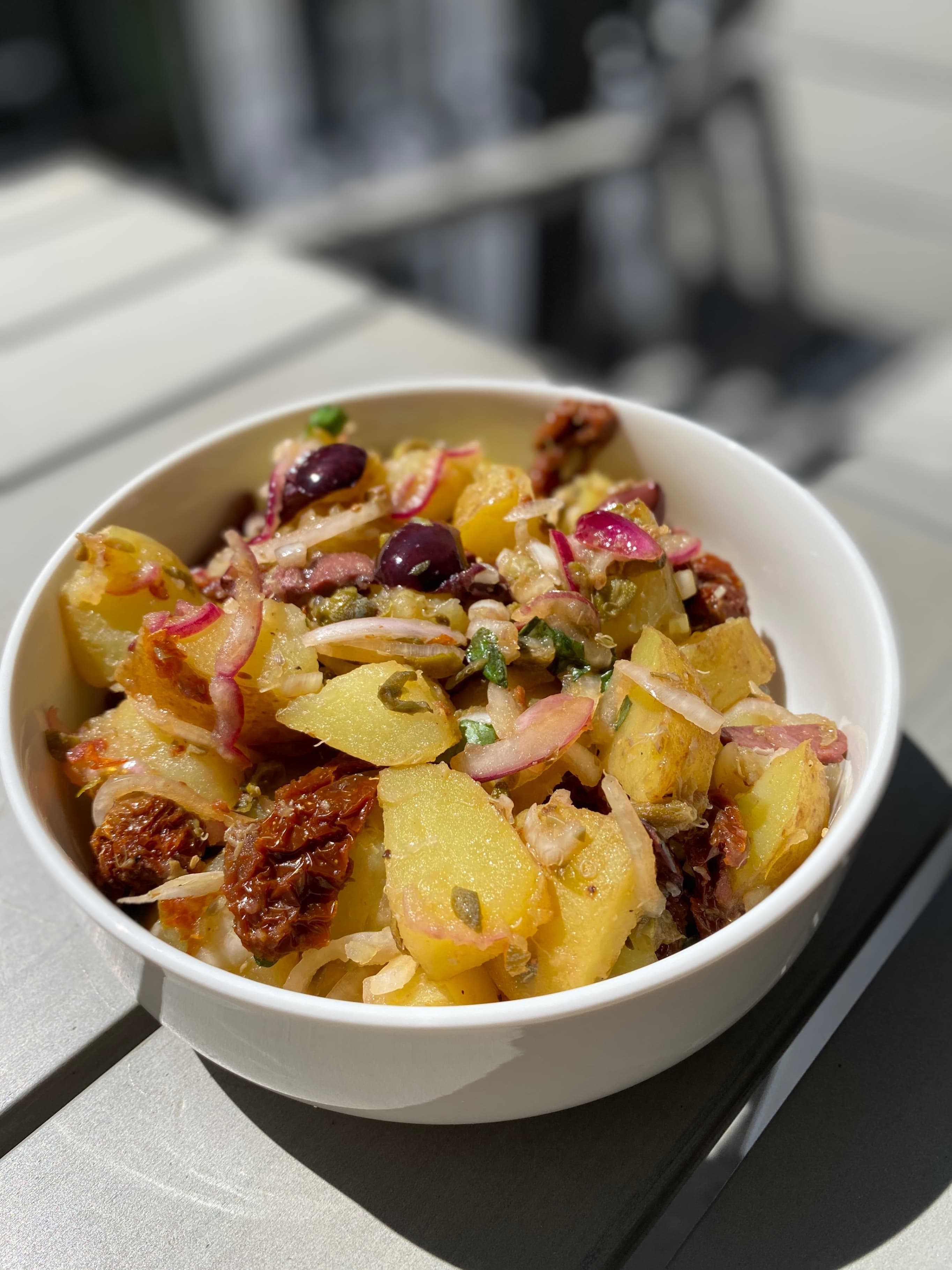 Mediterranean Potato Salad with Sun-Dried Tomatoes and Apricot Vinegar Recipe Image