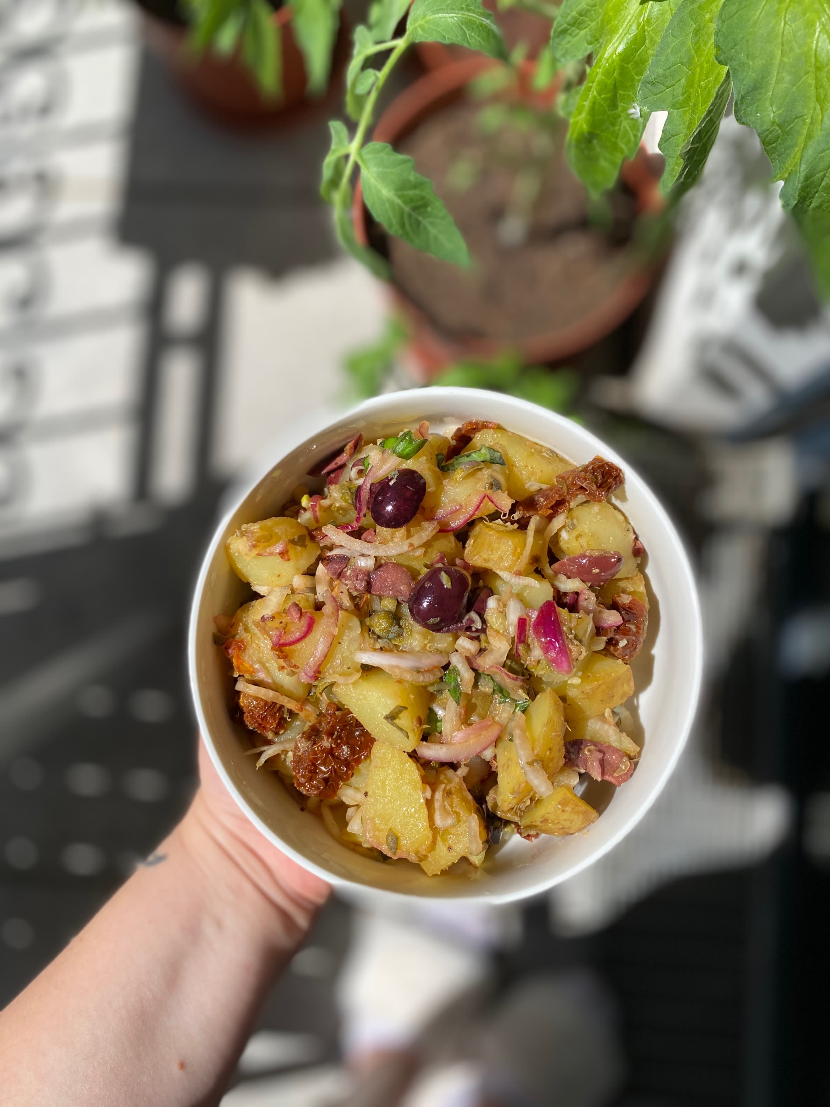 Mediterranean Potato Salad with Sun-Dried Tomatoes and Apricot Vinegar Recipe Image