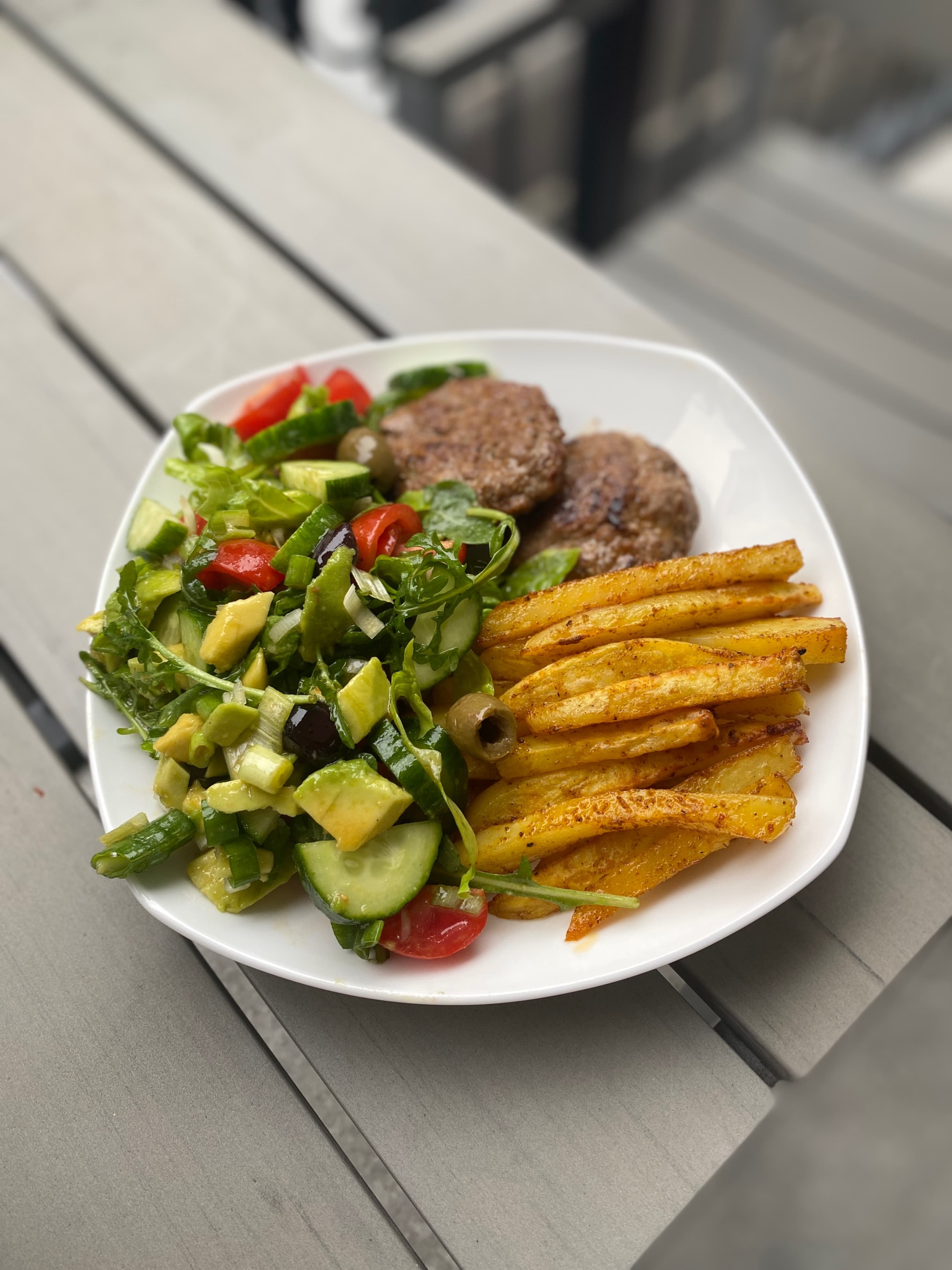 Beef Meatballs with Garlic Herb Potatoes and Garden Salad Recipe Image