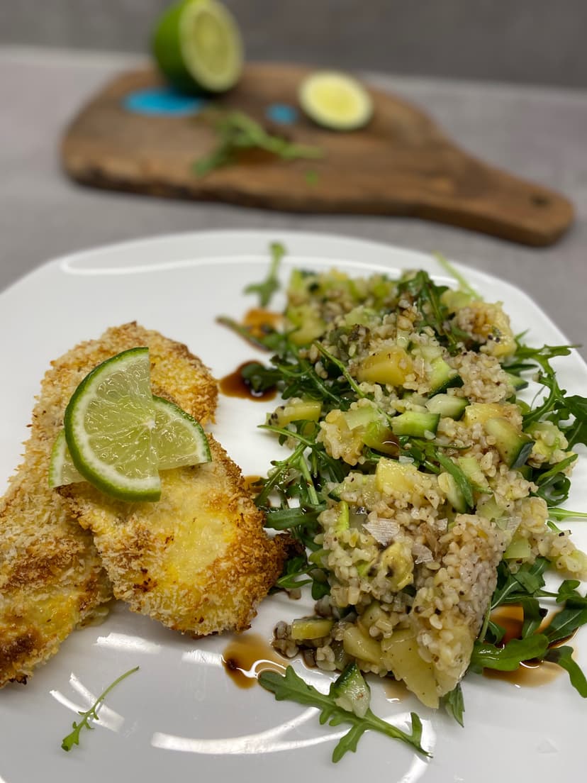 Recette Rocely de Poulet croustillant avec salade de boulgour et kiwi