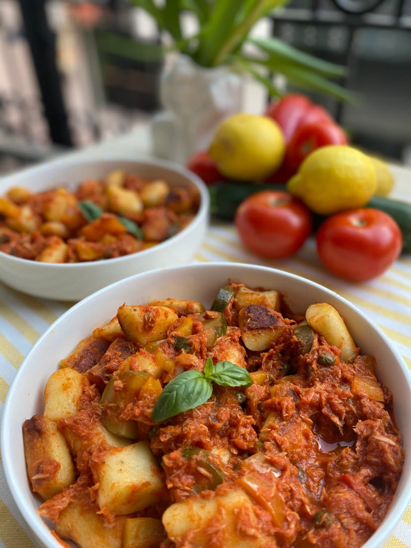 Crispy Gnocchi with Tuna and Tomato Vegetable Sauce Rocely Recipe