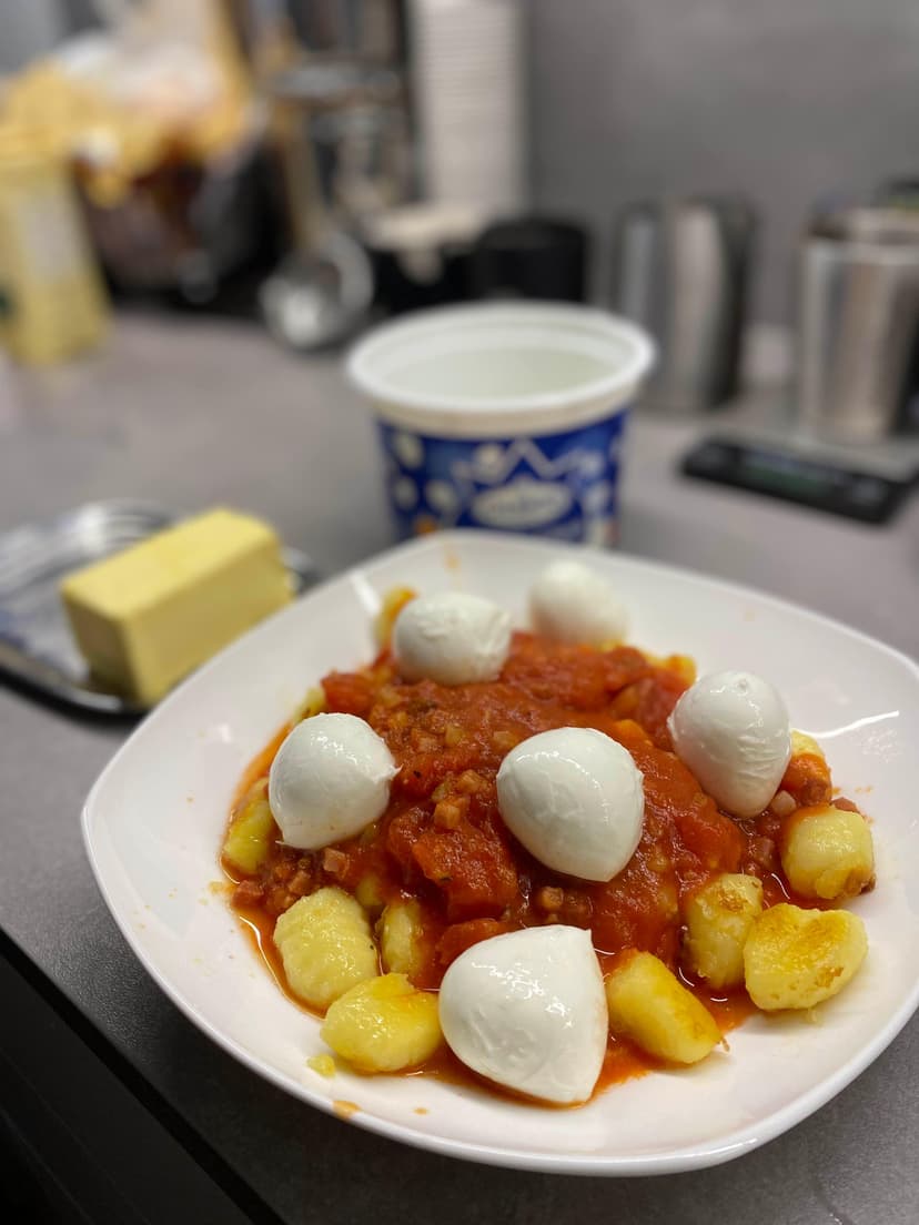 Gnocchi with Tomato Bacon Sauce and Mozzarella di Bufala Rocely Recipe