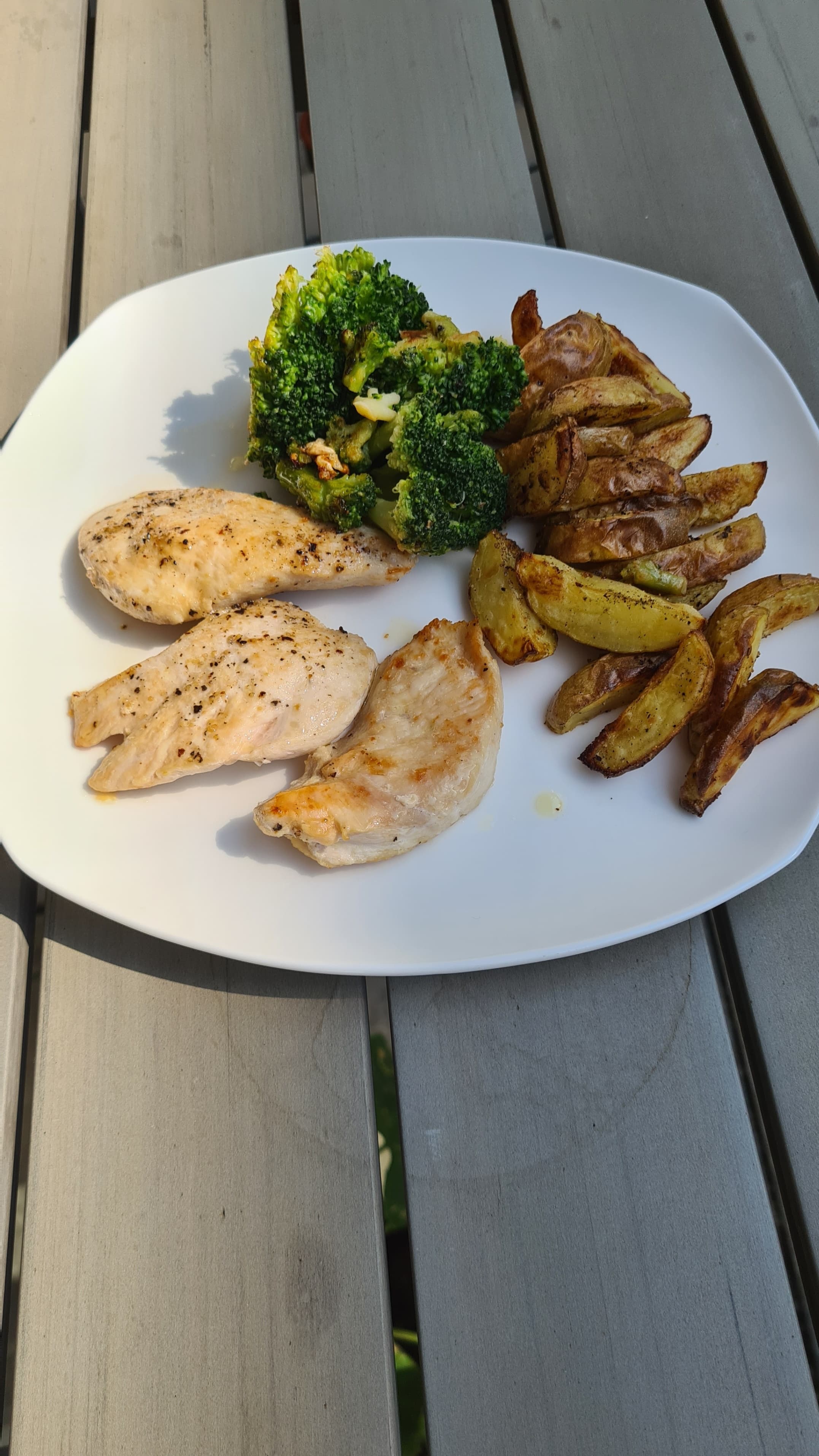 Pan-Fried Chicken, Baked Potatoes & Steamed Broccoli Recipe Image