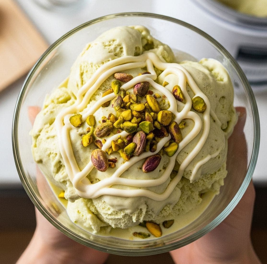 Creamy Homemade Pistachio Ice Cream with Vanilla and Cocoa Butter Recipe Image