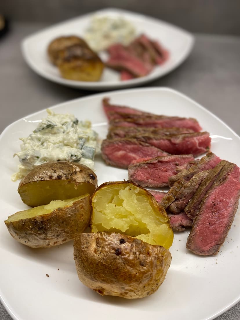 Ribeye Steak with Baked Potatoes and Zucchini Salad Rocely Recipe