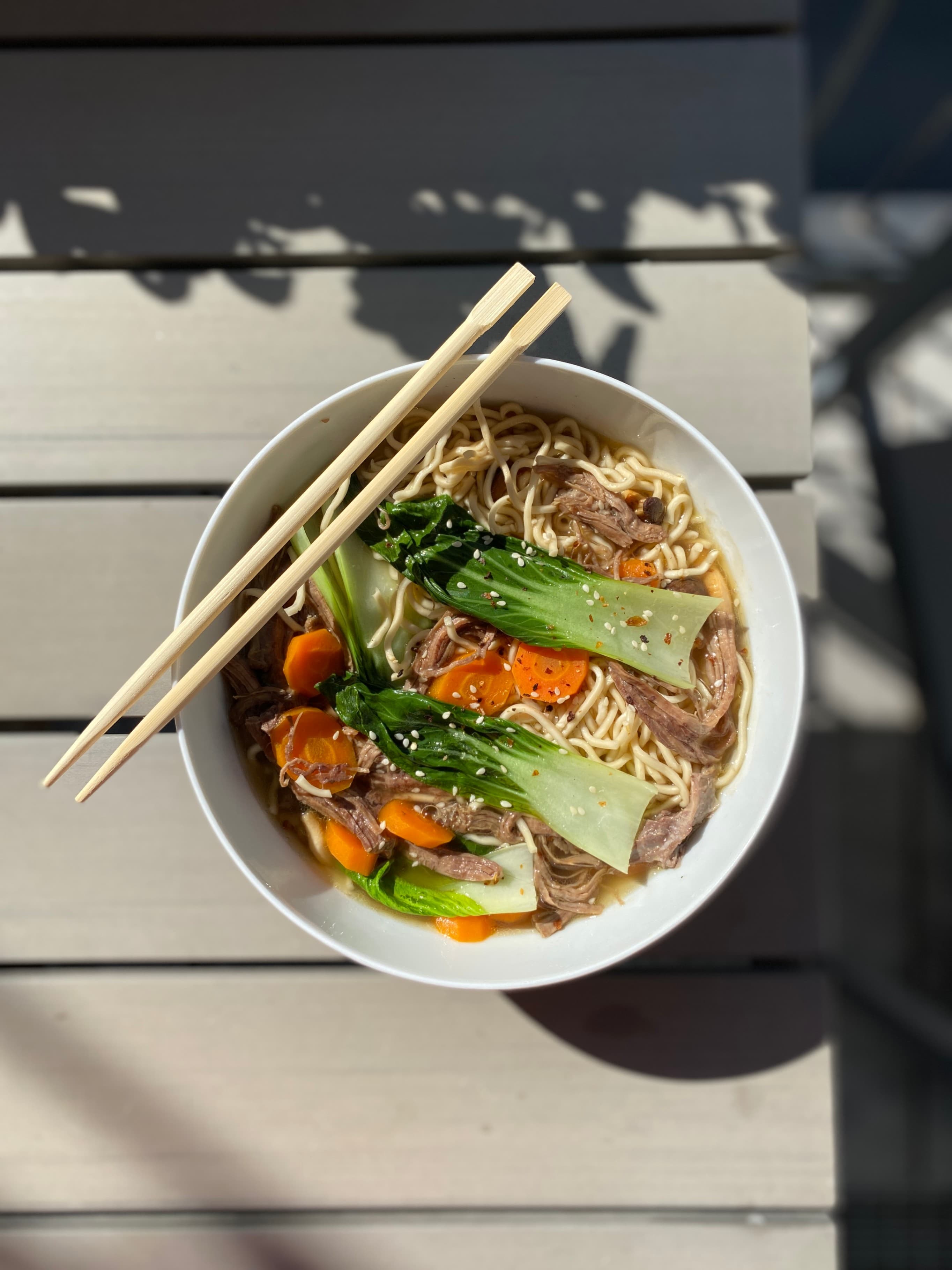 Ramen with Bok Choy and Pulled Beef Recipe Image